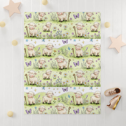 Baby Blanket - Pastel Lambs & Butterflies Soft Fleece Nursery Throw