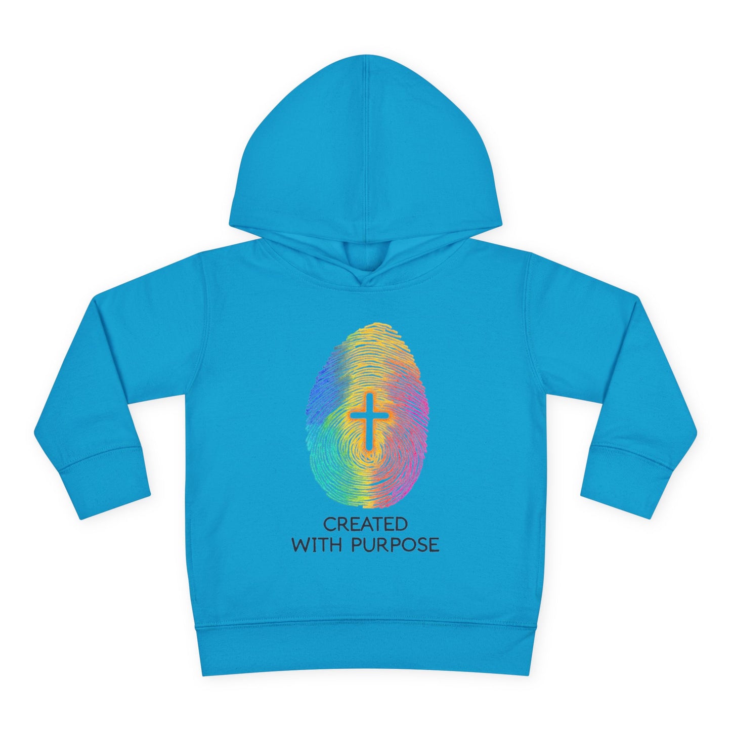 Toddler Hoodie — "Created With Purpose" Rainbow Fingerprint Cross