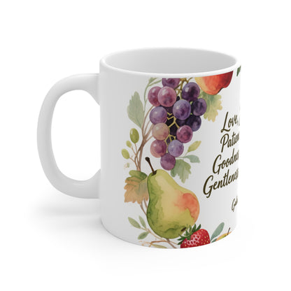 Love Joy Peace Scripture Mug — Galatians 5:22–23 Watercolor Fruit 11oz