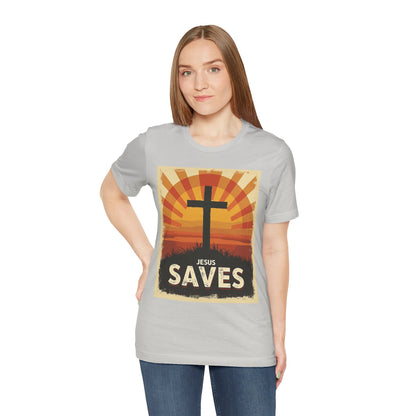 Jesus Saves Cross tee | Christian faith shirt, sunrise graphic | Perfect Gift for Mom and Dad | Friends and Family Shirt