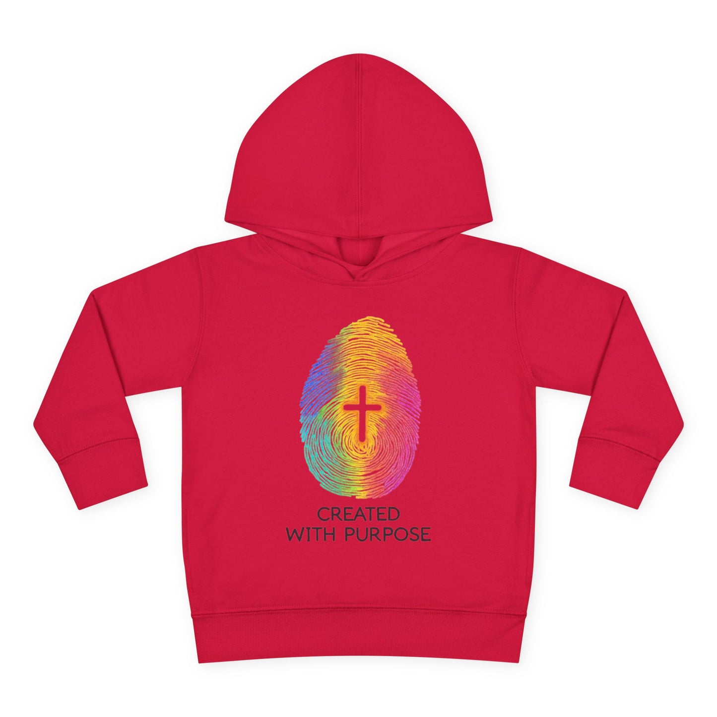 Toddler Hoodie — "Created With Purpose" Rainbow Fingerprint Cross