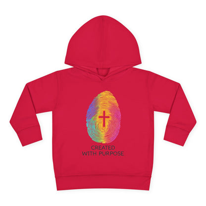 Toddler Hoodie — "Created With Purpose" Rainbow Fingerprint Cross