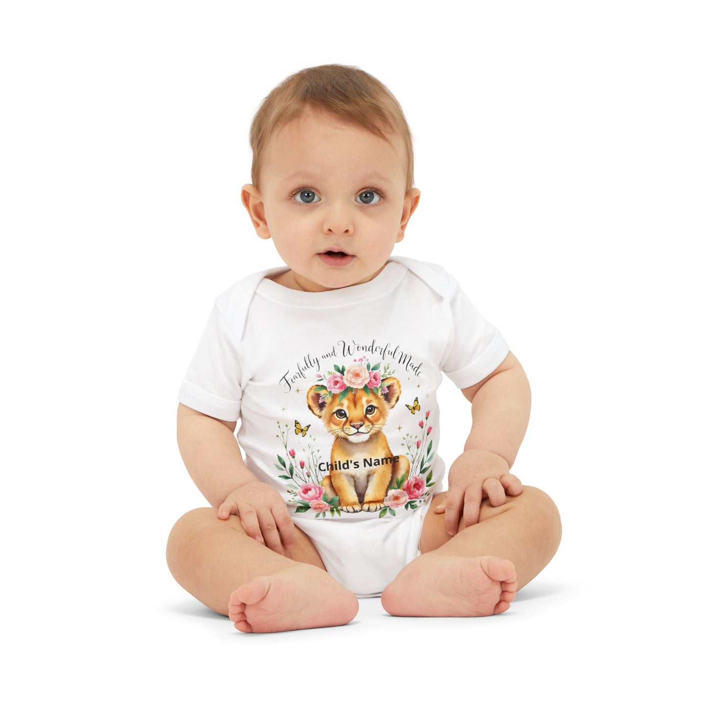 Baby Onesie - Floral Lion Cub "Wild and Wonderful" Personalized Infant Bodysuit