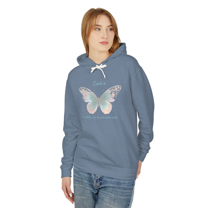 Butterfly Personalized Hoodie — Pastel Floral Butterfly Lightweight Hoodie