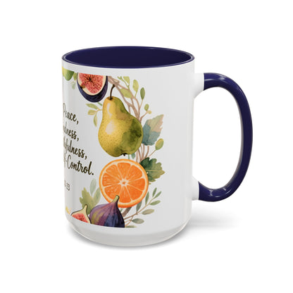Christian Fruit of the Spirit Accent Coffee Mug — Galatians 5:22-23 Floral Scripture Design (11/15oz)
