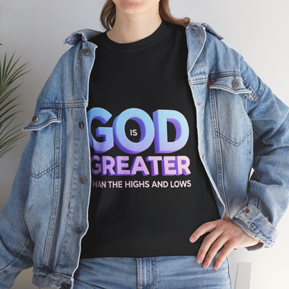 God Greater Gradient Tee — Soft Blue & Lilac Faith Shirt