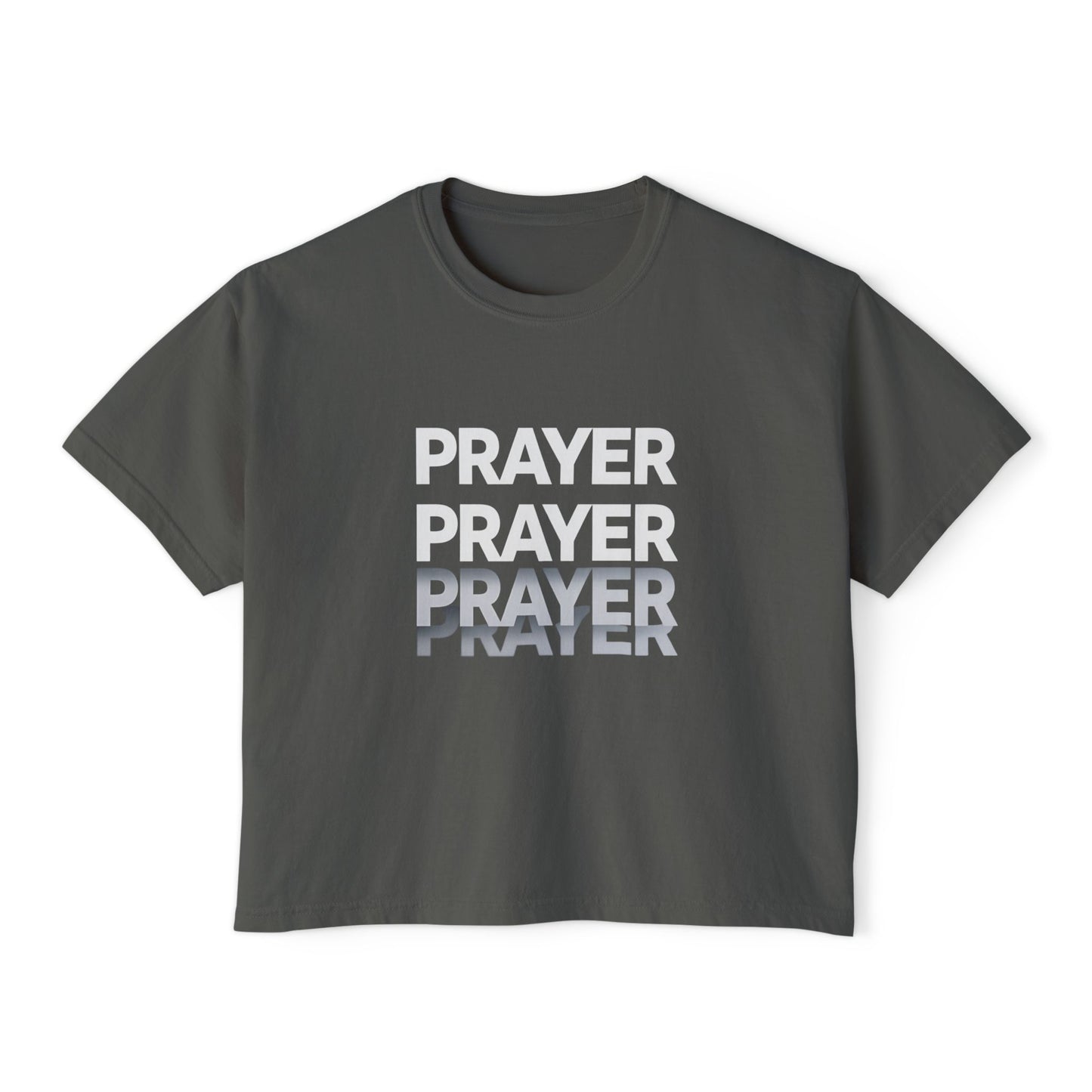 Prayer Boxy Tee — Women's Spiritual Graphic Top (Prayer Repeated Design)