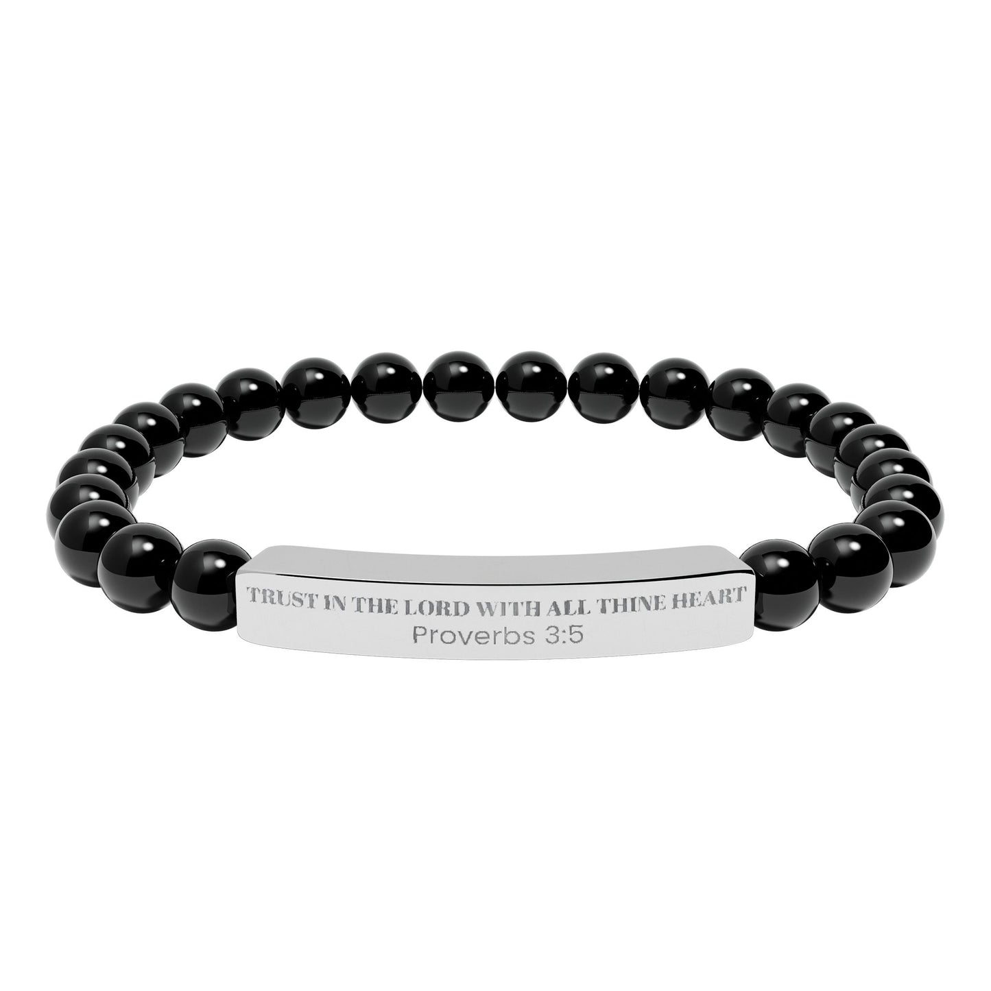Engravable Natural Stone Bar Bracelet — Stretch Beaded Bracelet |