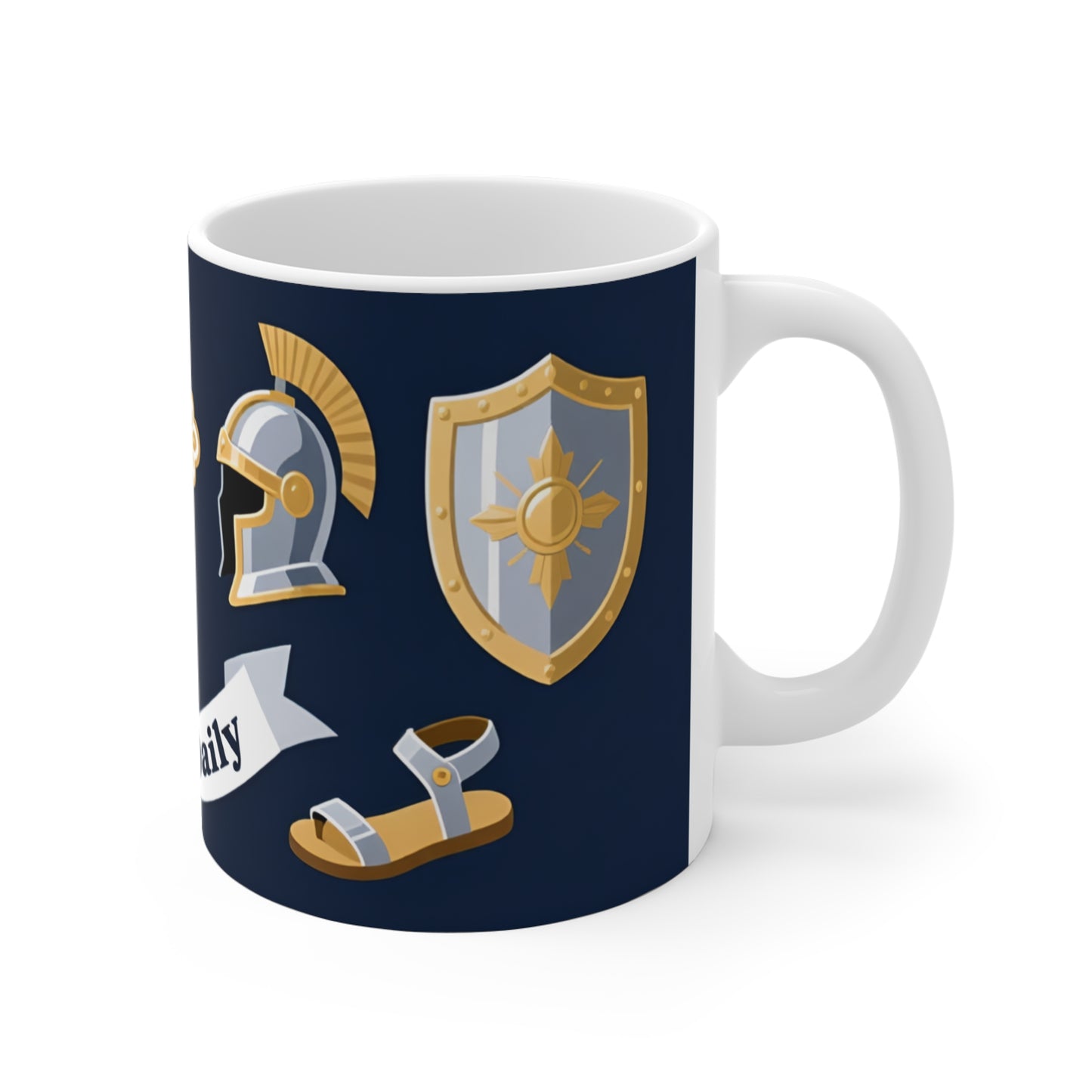Knight Crest 11oz Mug — 'Quiet Courage' Navy & Gold Ceramic Coffee Cup
