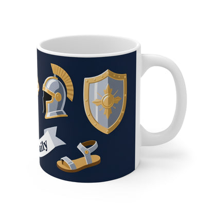 Knight Crest 11oz Mug — 'Quiet Courage' Navy & Gold Ceramic Coffee Cup