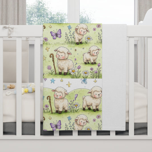 Baby Blanket - Pastel Lambs & Butterflies Soft Fleece Nursery Throw