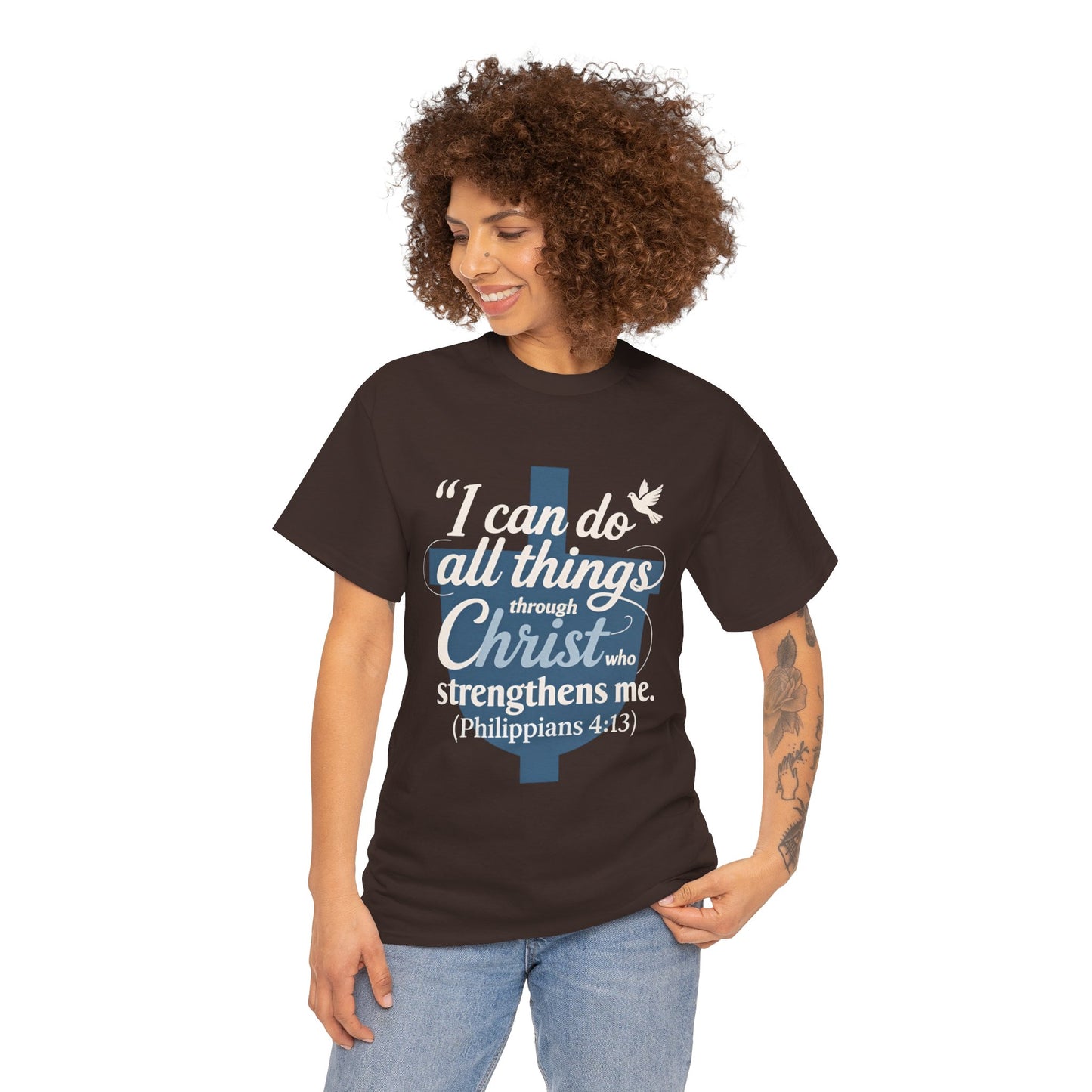 Philippians 4:13 Cotton Tee — "I Can Do All Things" Christian Prayer T-Shirt