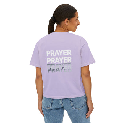Prayer Boxy Tee — Women's Spiritual Graphic Top (Prayer Repeated Design)