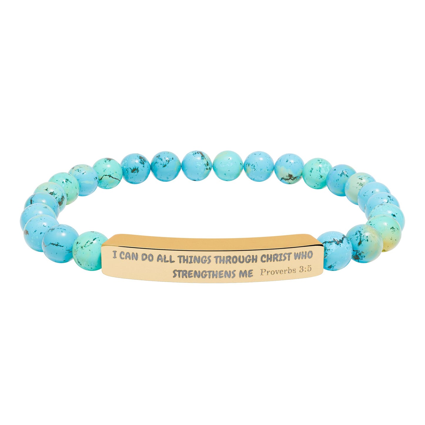 Engraved Natural Stone Stretch Bracelet — Inspirational Bar Bead Bracelet