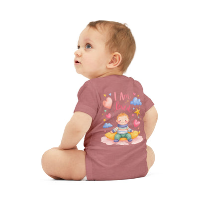 “I Am Loved” Baby Onesie – Cute Infant Bodysuit with Heart & Cloud Illustration