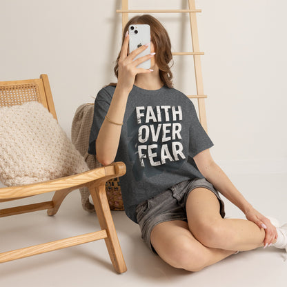 Faith Over Fear Cotton Tee — Distressed Inspirational Graphic