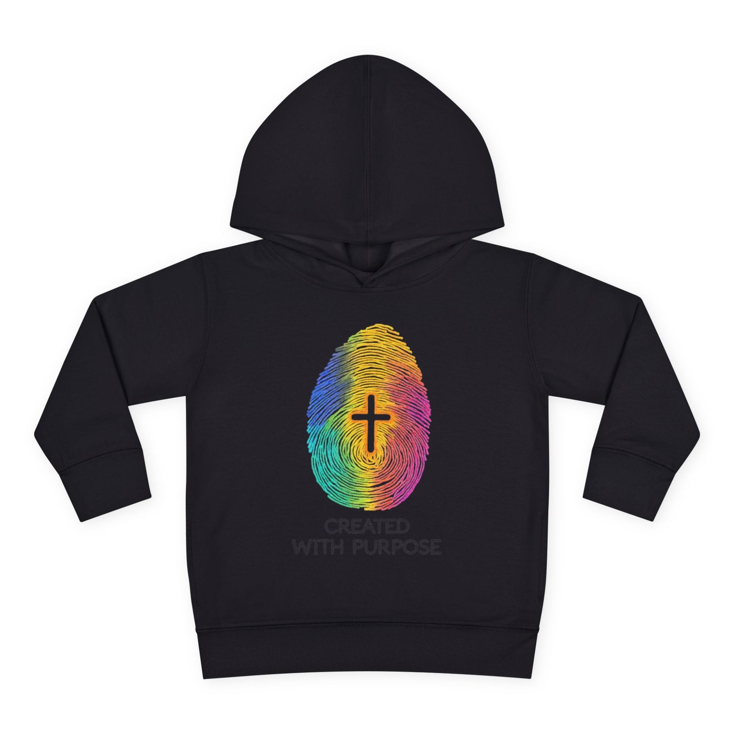 Toddler Hoodie — "Created With Purpose" Rainbow Fingerprint Cross