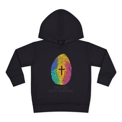 Toddler Hoodie — "Created With Purpose" Rainbow Fingerprint Cross