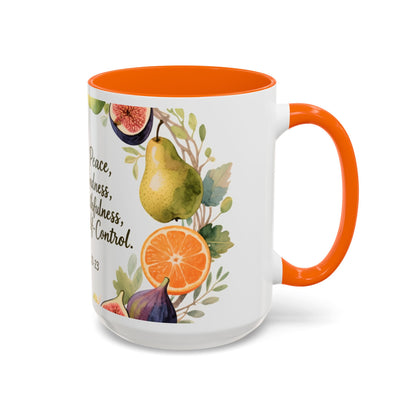 Christian Fruit of the Spirit Accent Coffee Mug — Galatians 5:22-23 Floral Scripture Design (11/15oz)