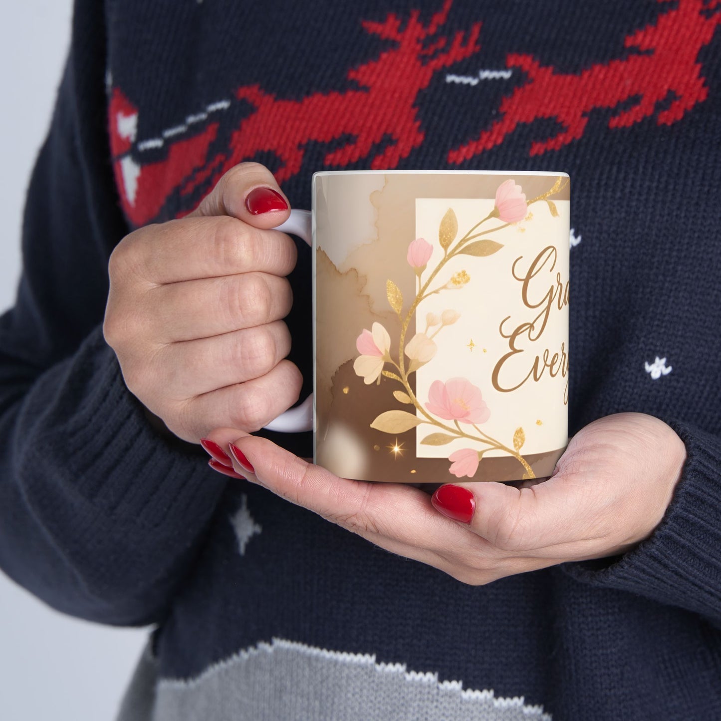 Grace in Every Cup Mug | Floral Script Ceramic Coffee Tea Cup