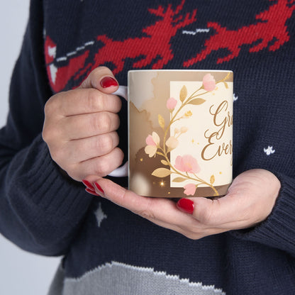 Grace in Every Cup Mug | Floral Script Ceramic Coffee Tea Cup