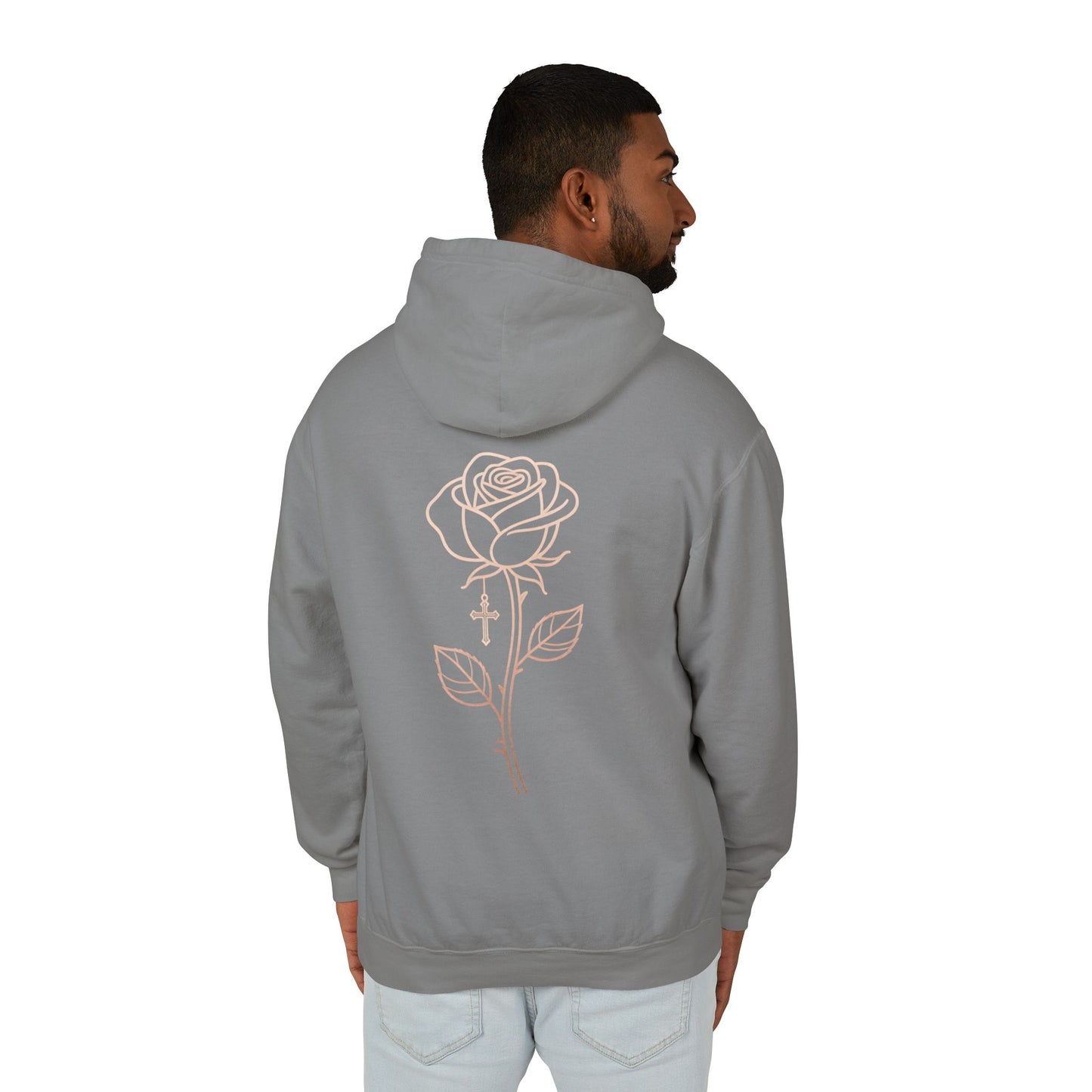 Lightweight Rose Line Hoodie — Subtle Single-Line Floral Design