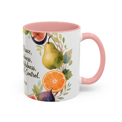 Christian Fruit of the Spirit Accent Coffee Mug — Galatians 5:22-23 Floral Scripture Design (11/15oz)