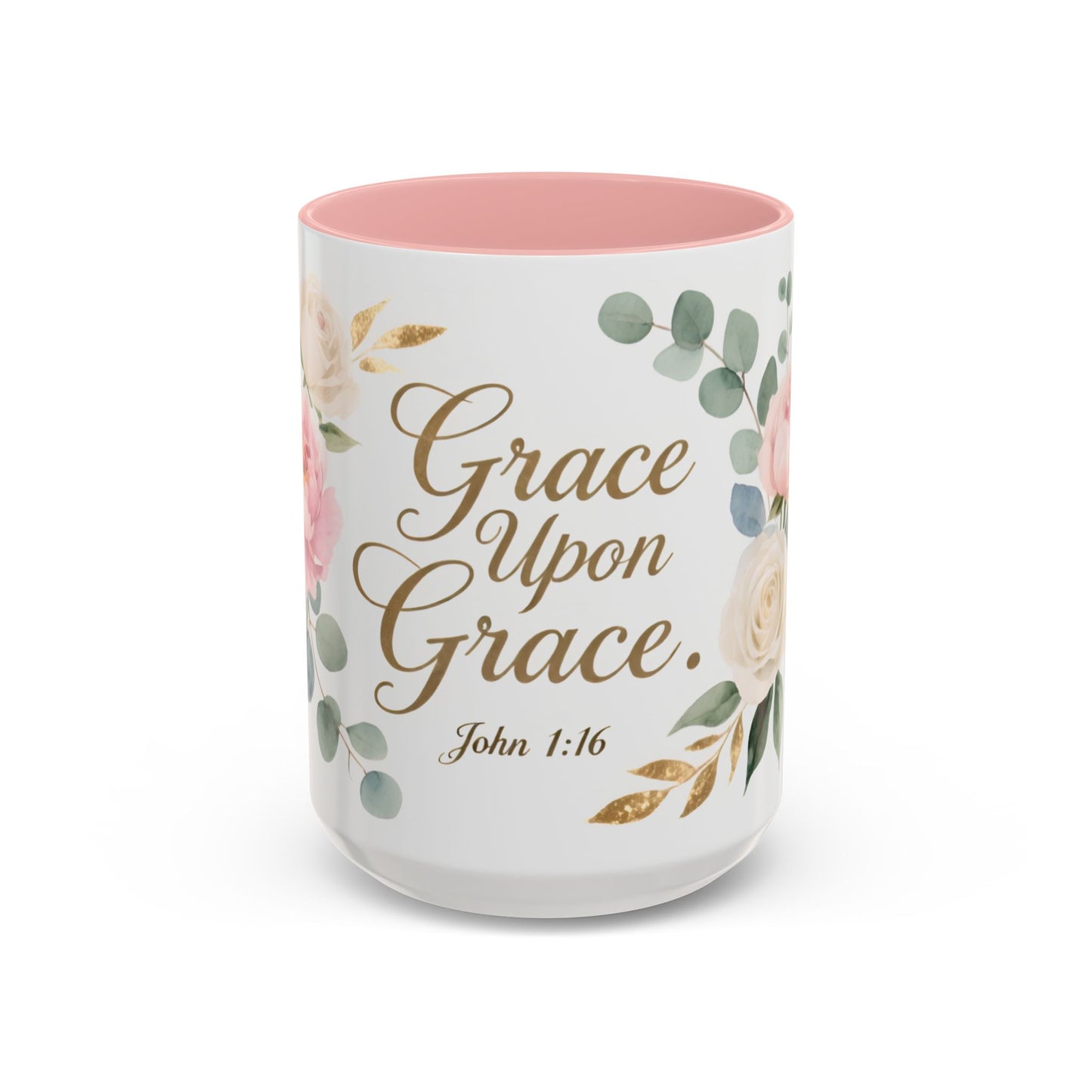 Grace Upon Grace Floral Coffee Mug — John 1:16 Scripture Accent Mug