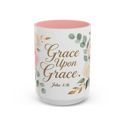 Grace Upon Grace Floral Coffee Mug — John 1:16 Scripture Accent Mug