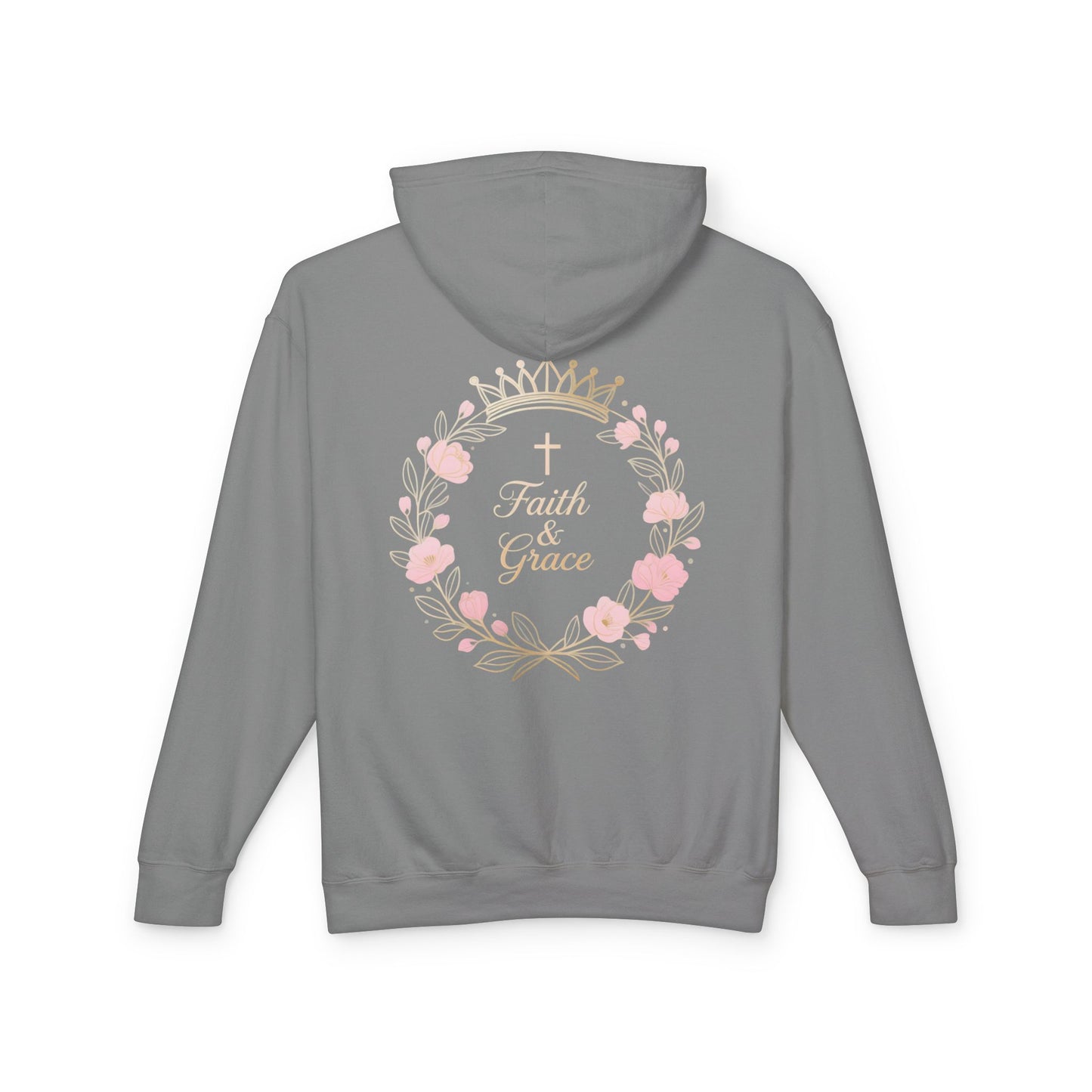 Faith & Grace Blush Rose Hoodie — Lightweight Floral Cross Pullover