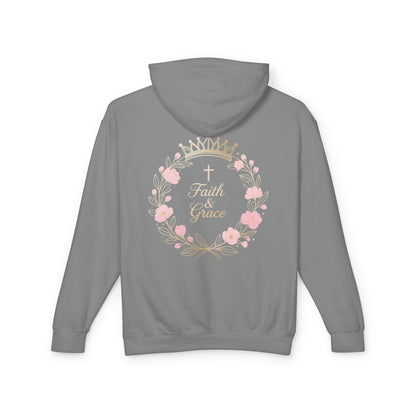 Faith & Grace Blush Rose Hoodie — Lightweight Floral Cross Pullover