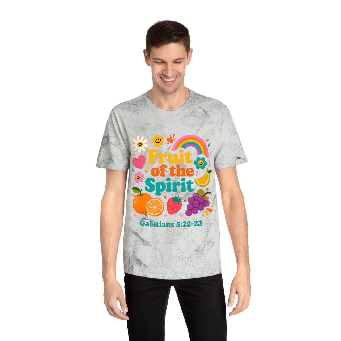 Fruit of the Spirit T-Shirt — Retro Rainbow & Fruit Christian Tee (Galatians 5:22-23)