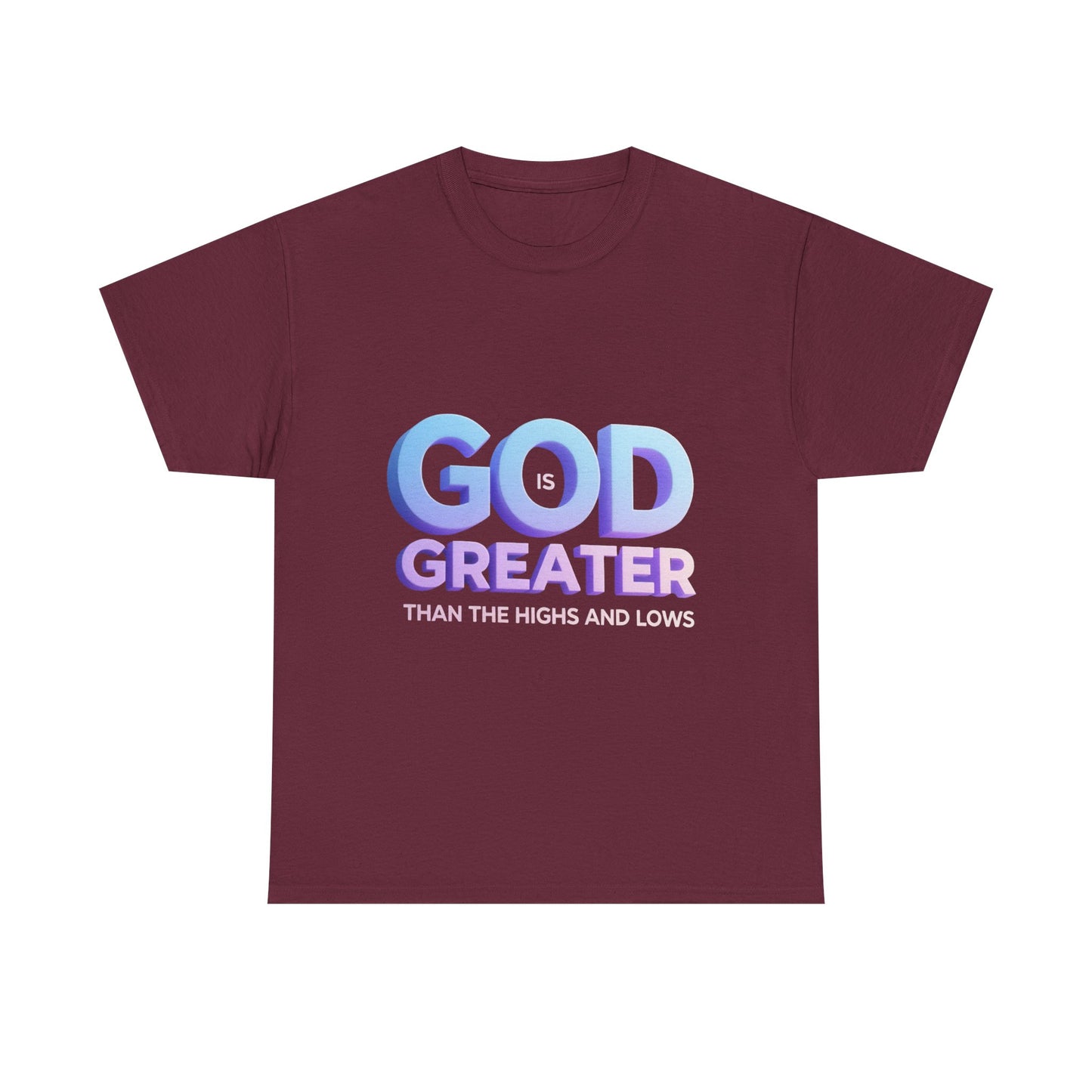 God Greater Gradient Tee — Soft Blue & Lilac Faith Shirt