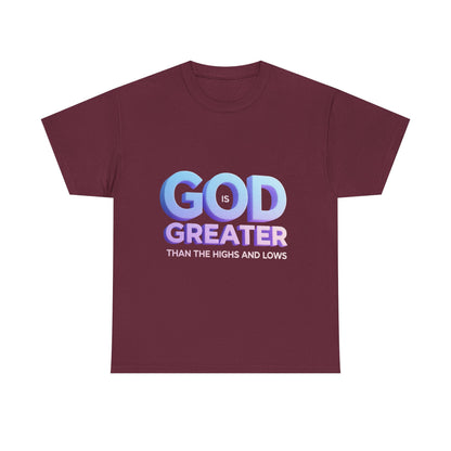 God Greater Gradient Tee — Soft Blue & Lilac Faith Shirt