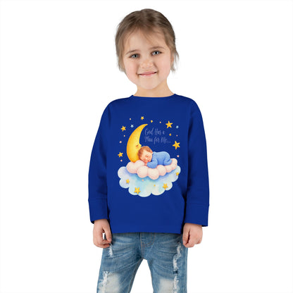 God Has a Plan for Me Toddler Long Sleeve Tee — Sleeping Baby on Moon Cloud