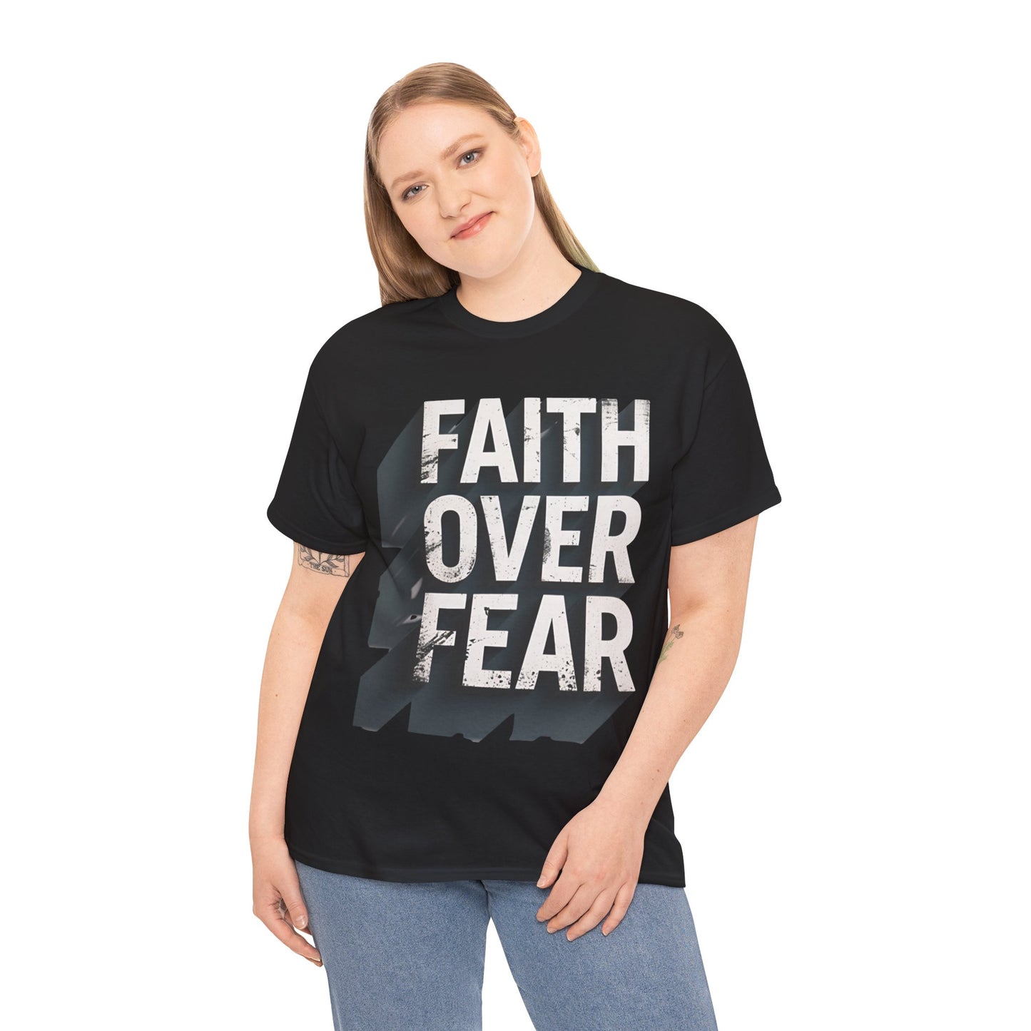 Faith Over Fear Cotton Tee — Distressed Inspirational Graphic