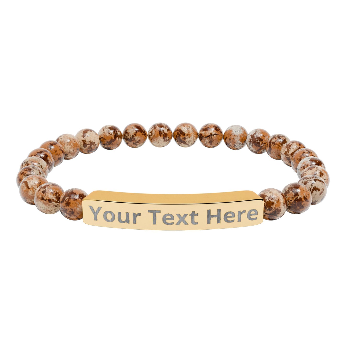 Engravable Natural Stone Stretch Bracelet — Personalized Bar Bead Bracelet