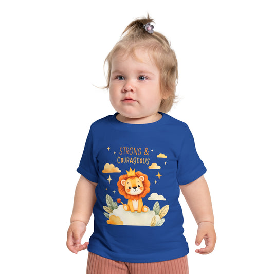 Strong & Courageous Lion Baby T-Shirt — Cute Nursery Tee for Baby Shower & Newborn
