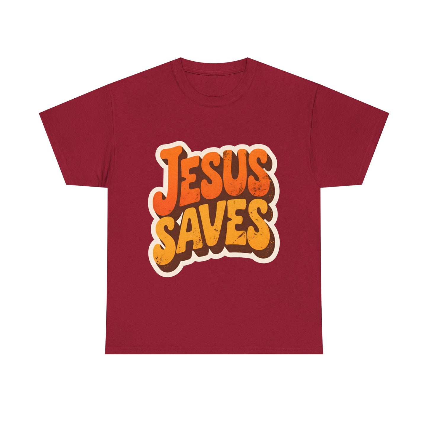 Jesus Saves Retro Tee — Bright Sunset Faith T-Shirt