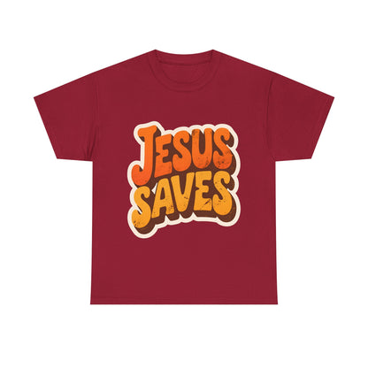 Jesus Saves Retro Tee — Bright Sunset Faith T-Shirt