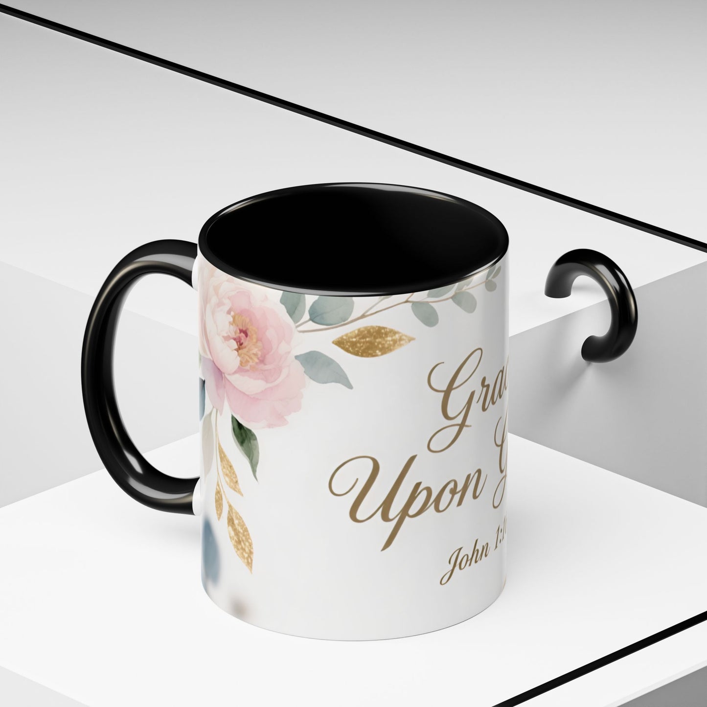 Grace Upon Grace Coffee Mug — Floral John 1:16 Scripture Accent Mug
