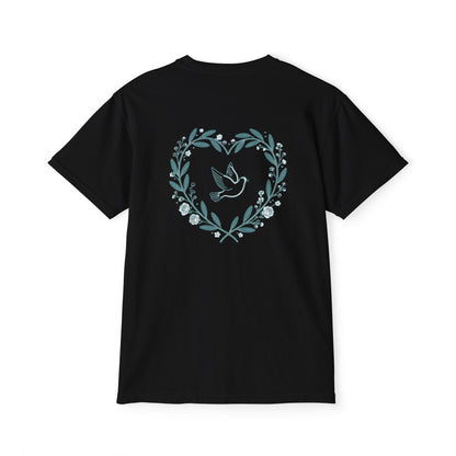 Pocket T-Shirt — Peace Dove Heart Back Graphic