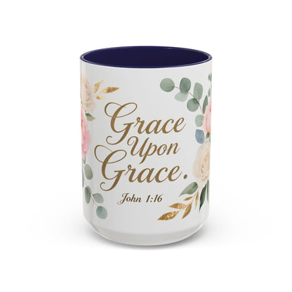 Grace Upon Grace Floral Coffee Mug — John 1:16 Scripture Accent Mug