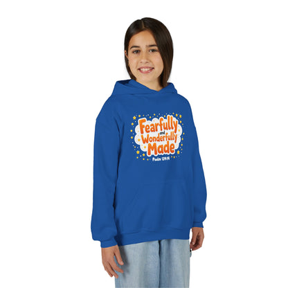 Youth Hoodie — "Fearfully & Wonderfully Made" Christian Kids Sweatshirt (Psalm 139:14)