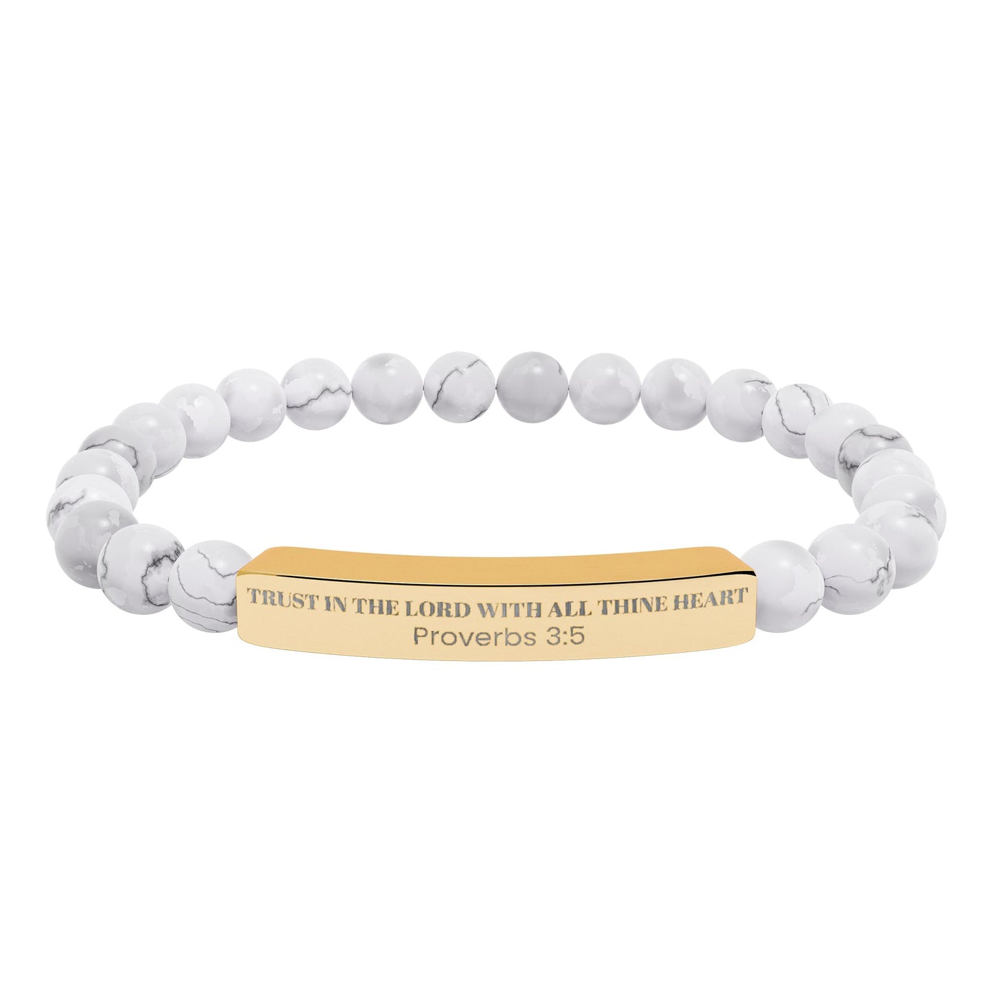 Engravable Natural Stone Bar Bracelet — Stretch Beaded Bracelet |