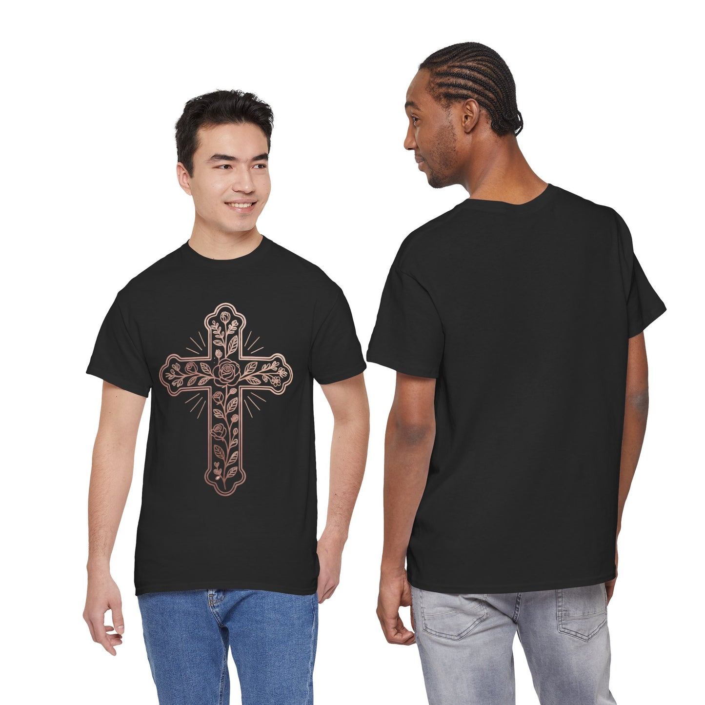 Floral Cross Tee – Delicate Pink Botanical Christian T-Shirt
