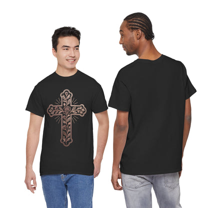 Floral Cross Tee – Delicate Pink Botanical Christian T-Shirt