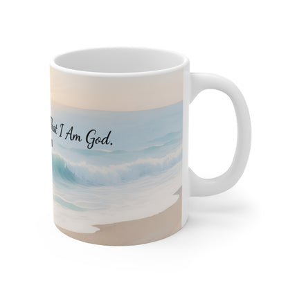 Be Still and Know Psalm 46:10 Ceramic Mug — Ocean Sunrise Faith Coffee Cup (11 oz)