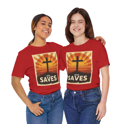 Jesus Saves Cross tee | Christian faith shirt, sunrise graphic | Perfect Gift for Mom and Dad | Friends and Family Shirt