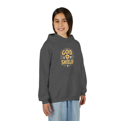 Youth Hoodie — "God Shield" Faith Graphic Pullover